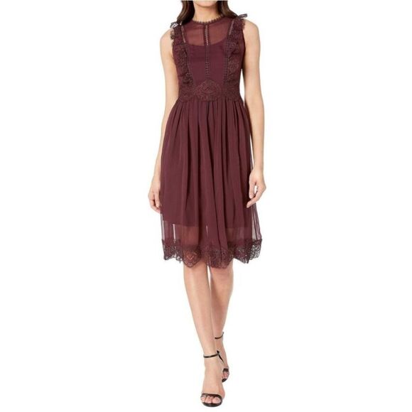 Ted Baker Deep Purple Porrla Frill Lace Midi Dress - Picture 1 of 8